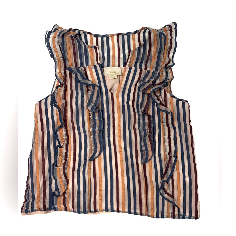 Maeve, Anthropologie cute ruffled sleeveless blouse with pale pink lining
